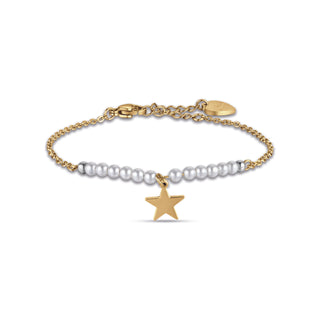 BRACCIALE DONNA IN ACCIAIO IP GOLD CON STELLA E PERLE BIANCHE - Fabiani Gioiellerie