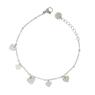 Meridien Jewels Steel Bracelet with Heart-Shaped Charms