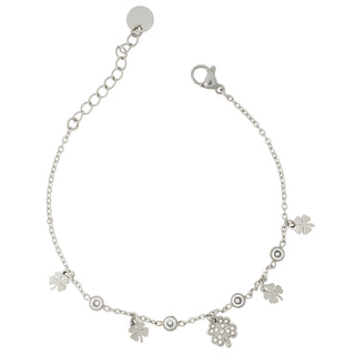 Meridien Jewels Steel Bracelet with Four-Leaf Clover Charms