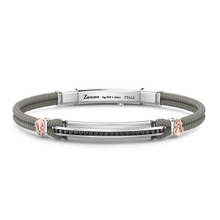 Bracciale Zancan in kevlar grigio con targa e pietre nere - Fabiani Gioiellerie