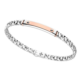 Bracciale a grumetta Zancan in argento con targa ed inserti in oro rosa - Fabiani Gioiellerie