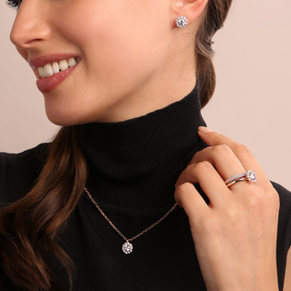 Set di Anelli con Fedina e Fiore in Cubic Zirconia