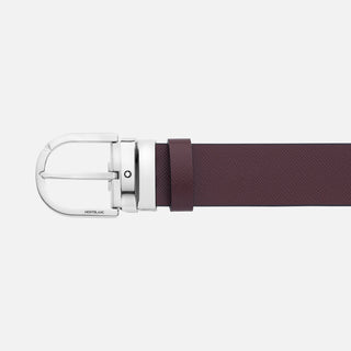 Cintura Montblanc Reversibile in Pelle Stampata Nera/Mosto da 35 mm con Fibbia a Ferro di Cavallo