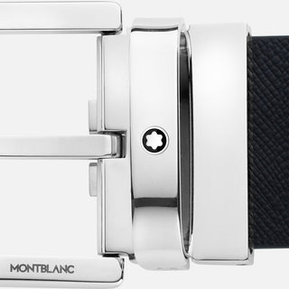 Cintura Montblanc Reversibile in Pelle Stampata Nera/Mosto da 35 mm con Fibbia a Ferro di Cavallo